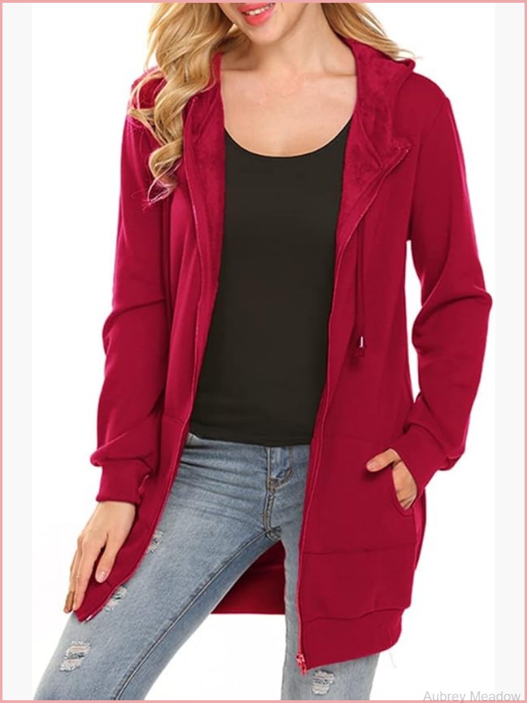 Zip Up Hoodies Long Tunic Sweatshirts Oversized Fleece Hoodie Fall Coat With
